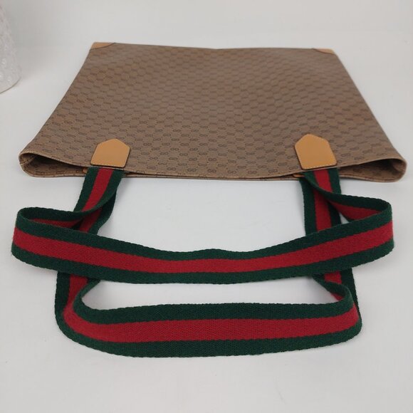 SOLD Gucci Web Tan Monogram Canvas Sherry Line GG Tote Bag - Picture 5 of 12